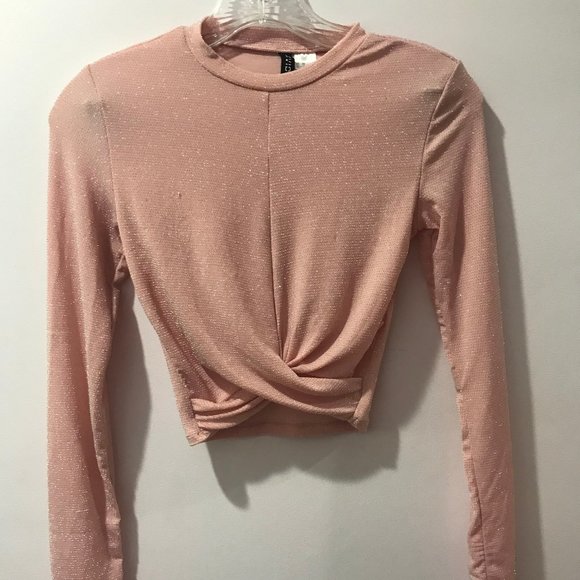 Pink Sparkly Long Sleeve Crop Top - Picture 2 of 5